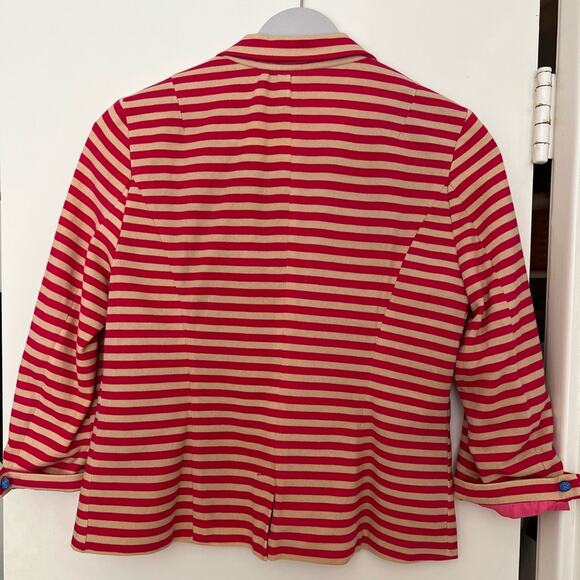 Zara Basic Single Button Striped Blazer Pink & Tan Size: Small - Picture 3 of 6
